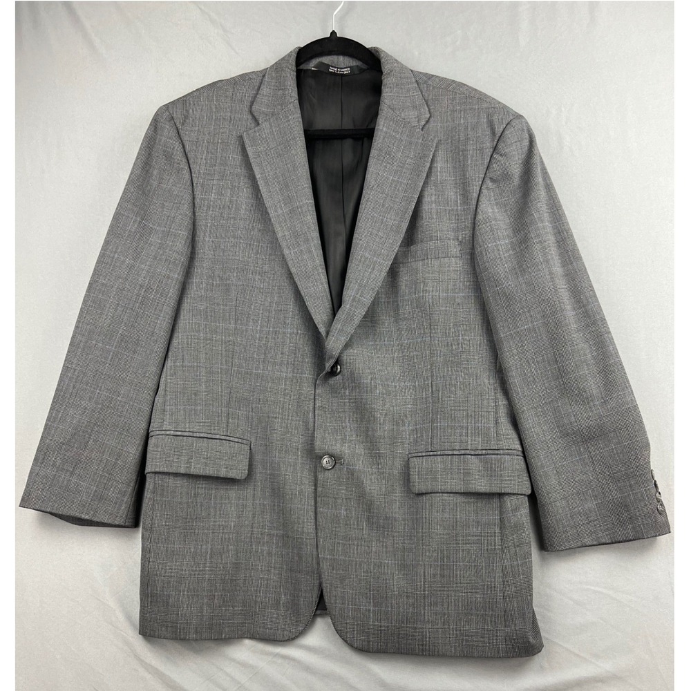 Haggar Black Label Blazer Mens 44R Sport Coat Grey Glen Plaid Wool Blend Exc